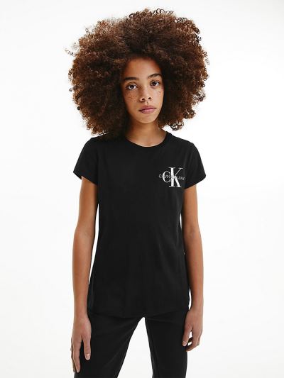 Calvin Klein Ruhák HU823685 | Calvin Klein Slim Organic Cotton Logo Lány Póló Fekete
